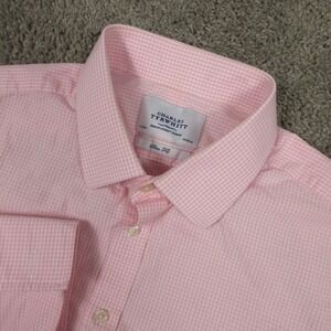 Charles Tyrwhitt Shirt Mens XL 17.5 35 Pink Gingham Check French Cuff Button Up
